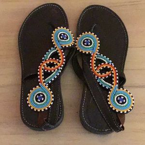 Hand beaded leather sandals from Kenya